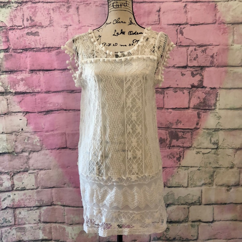 ☀️NWOT White Stretch  Lace Mini Dress